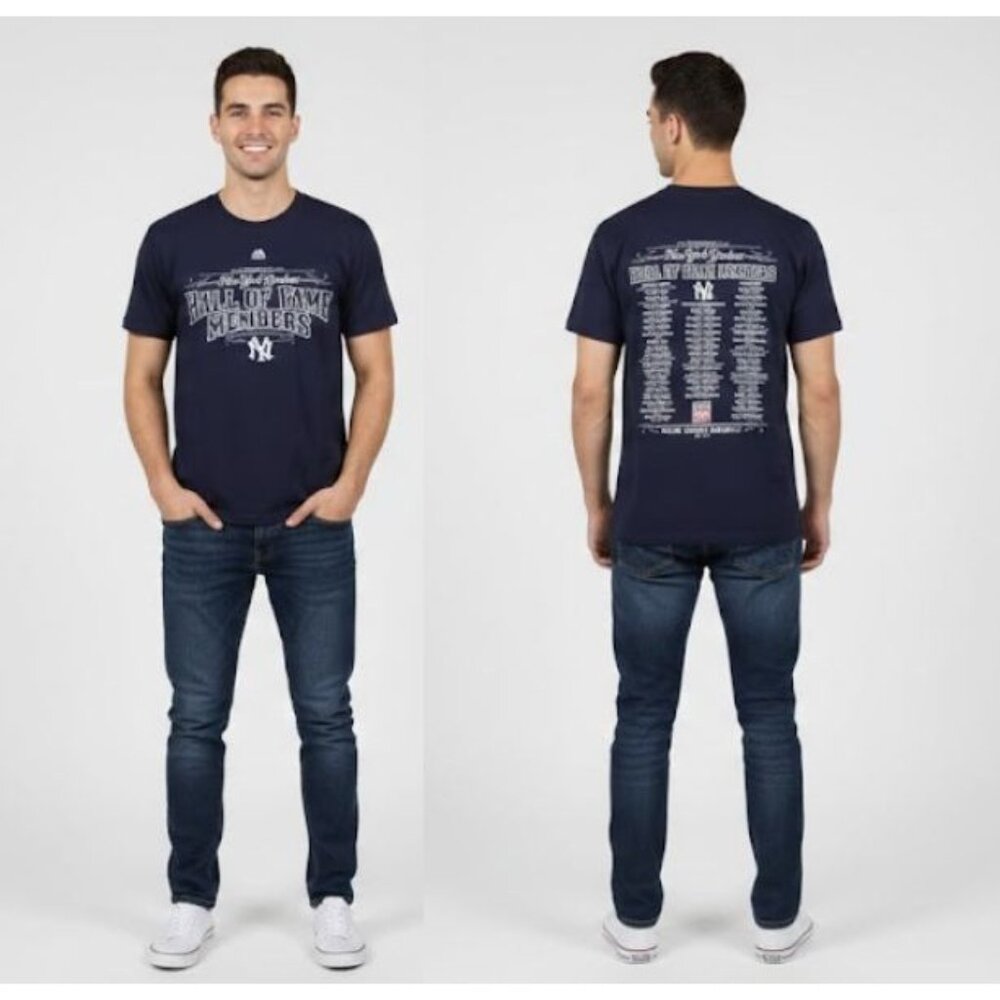 Majestic New York Yankees Men's Hall Of Fame Navy Blue T-Shirt Sz S 100% cotton